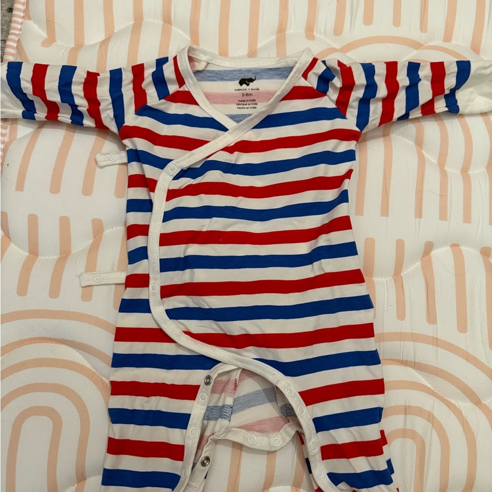 Red and Blue Striped Footies One Piece